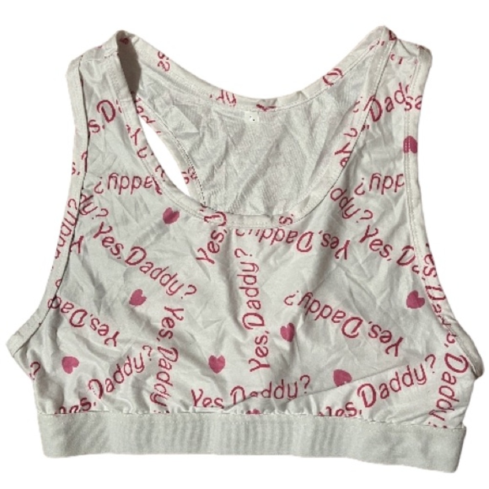 White Racerback top with Pink Yes Daddy Accents Size Large